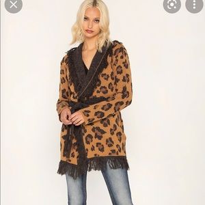 Miss Me Leopard Print Fringe Cardigan Small